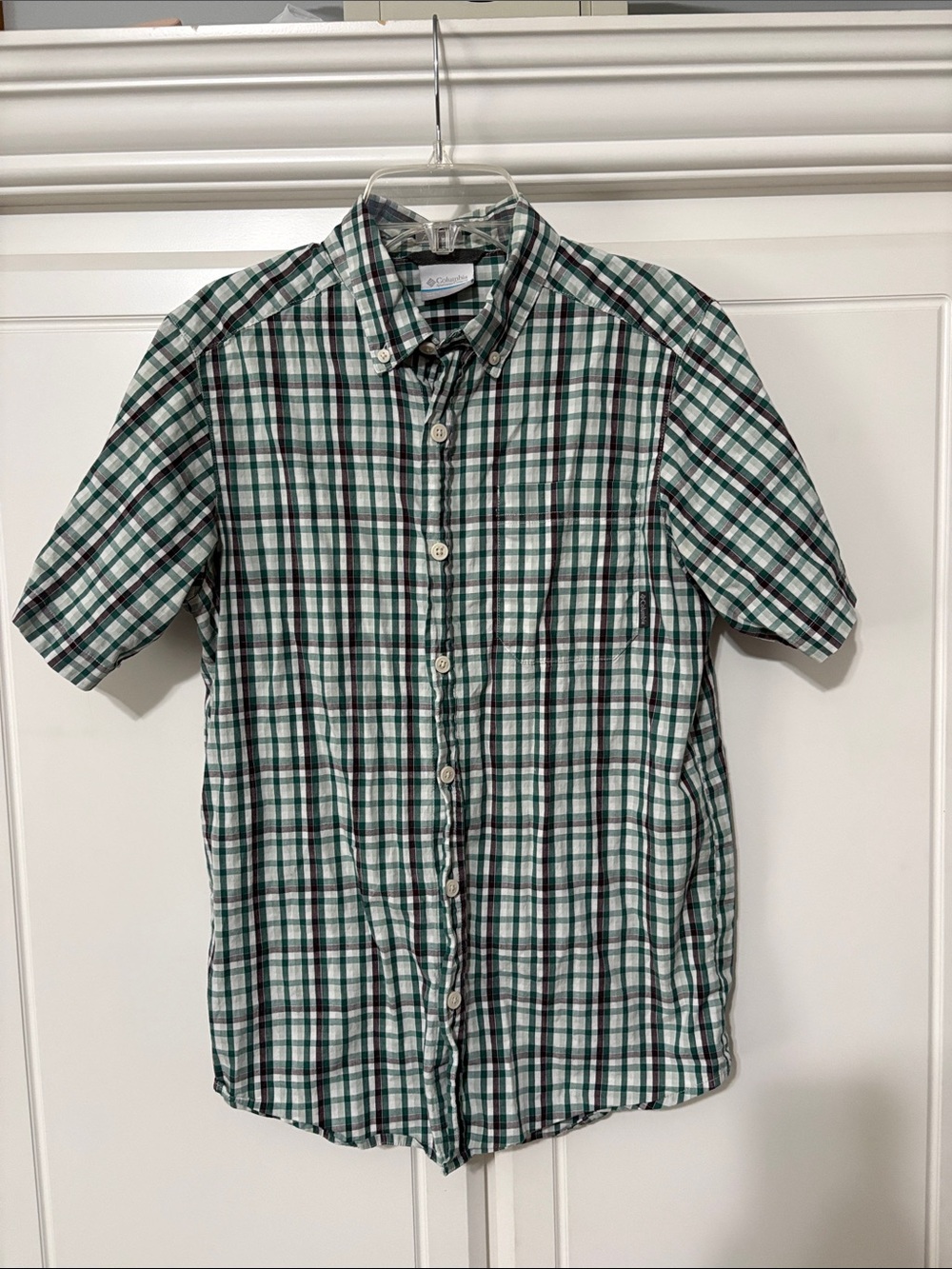 Columbia Men’s Active Fit Green Plaid Short-Sleeve Button-Down Shirt